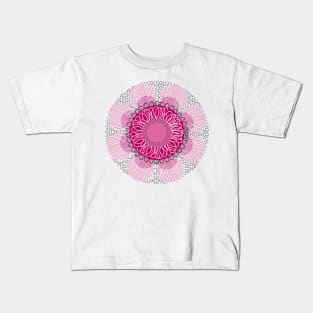 Cute pink flower over black dots background Kids T-Shirt